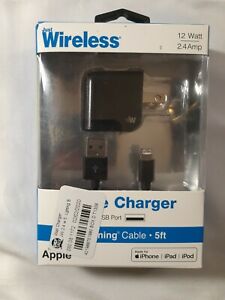 Just Wireless 2.4A Single USB ABS Wall Charger (with 5' Lightning Cable) - Black image 0