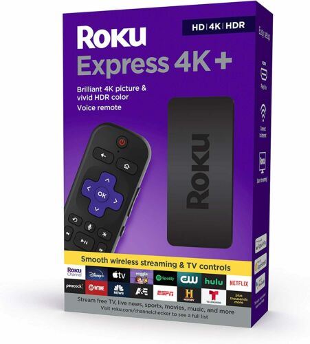 Roku Express 4K+ 2021| 4K/HDR/HD Streaming Media Player with Smooth Wireless Streaming, Voice Remote, TV Controls, and HDMI Cable image 0
