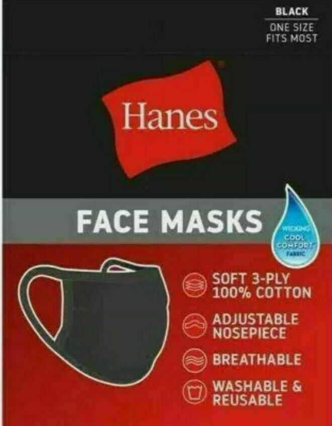 50 Pack Hanes Reusable "PPE" 100% Cotton Black Face Masks Imprintable image 0