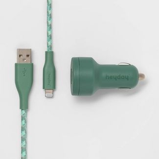 heyday 6' Lightning to USB-A Cable 2-Port 3.1A Car Charger-EverGreen image 0