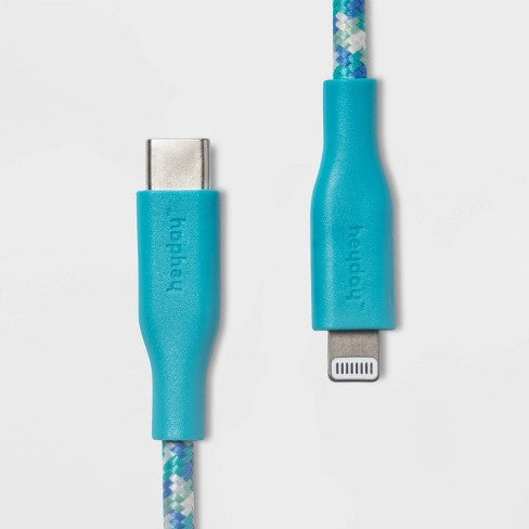 Heyday 6' Lightning to USB-C Braided Cable - Ocean Teal image 0