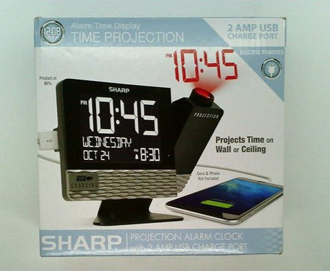 Sharp Projection with USB Charge Table Clock Black image 0