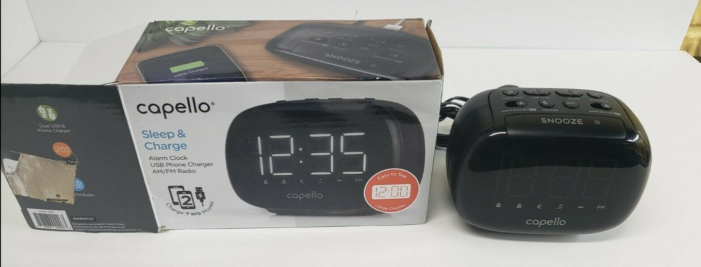 Capello Sleep And Charge Dual Alarm Clock With Dual USB Charging image 0
