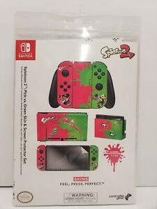Nintendo Switch Joy-Con Splatoon 2: Pink vs Green Skin & Screen Protector Set image 0