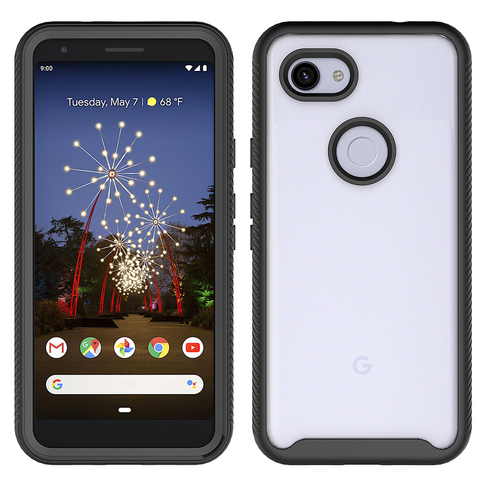 Google Pixel 3A XL 3in1 Transparent Clear Slim Hybrid Bumper Phone Case - BLACK image 0
