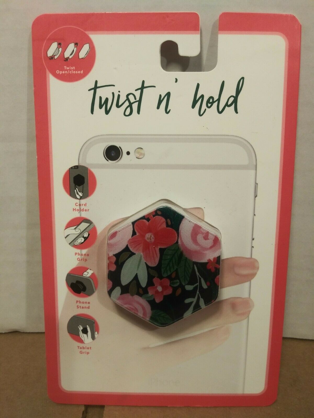 Vivitar Twist n Hold Phone Mount Grip and Stand - Black Floral Design image 0