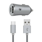 Just Wireless 3.4A/17W 2-Port USB-C & QC3.0 Car Charger with 6ft Braided Type-C to USB Cable -Slate image 0