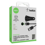 Belkin BOOST†‘UP 2-Port Car Charger with 4' USB-A to USB-C Cable - Black image 0