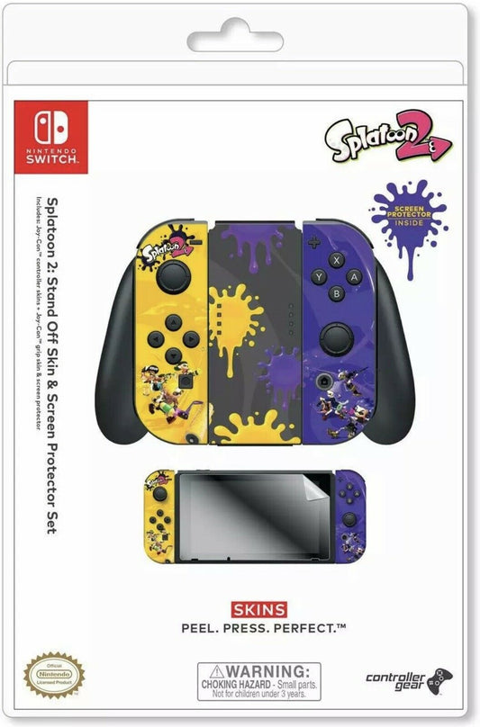 Nintendo Switch Splatoon 2 Yellow Purple Skin & Screen Protector Set image 0