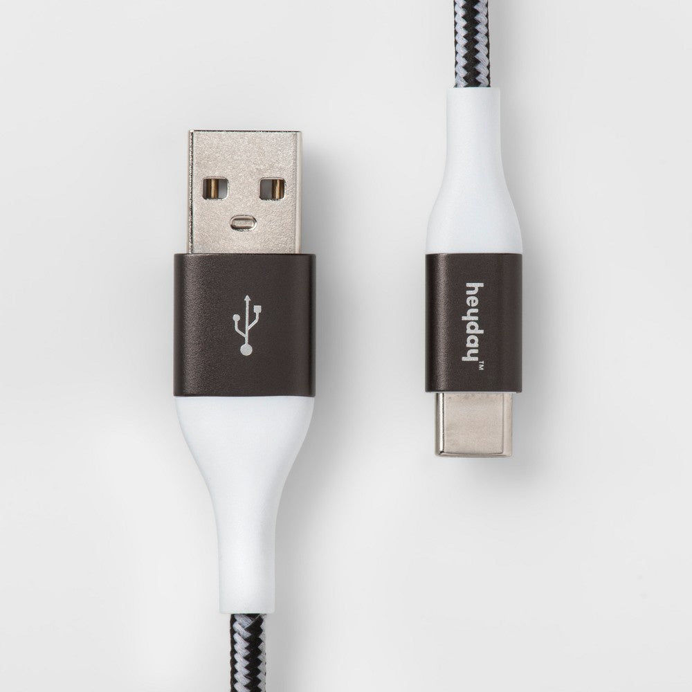 Heyday USB-C to USB-A Braided Cable 6ft - Black/White/Gunmetal image 0