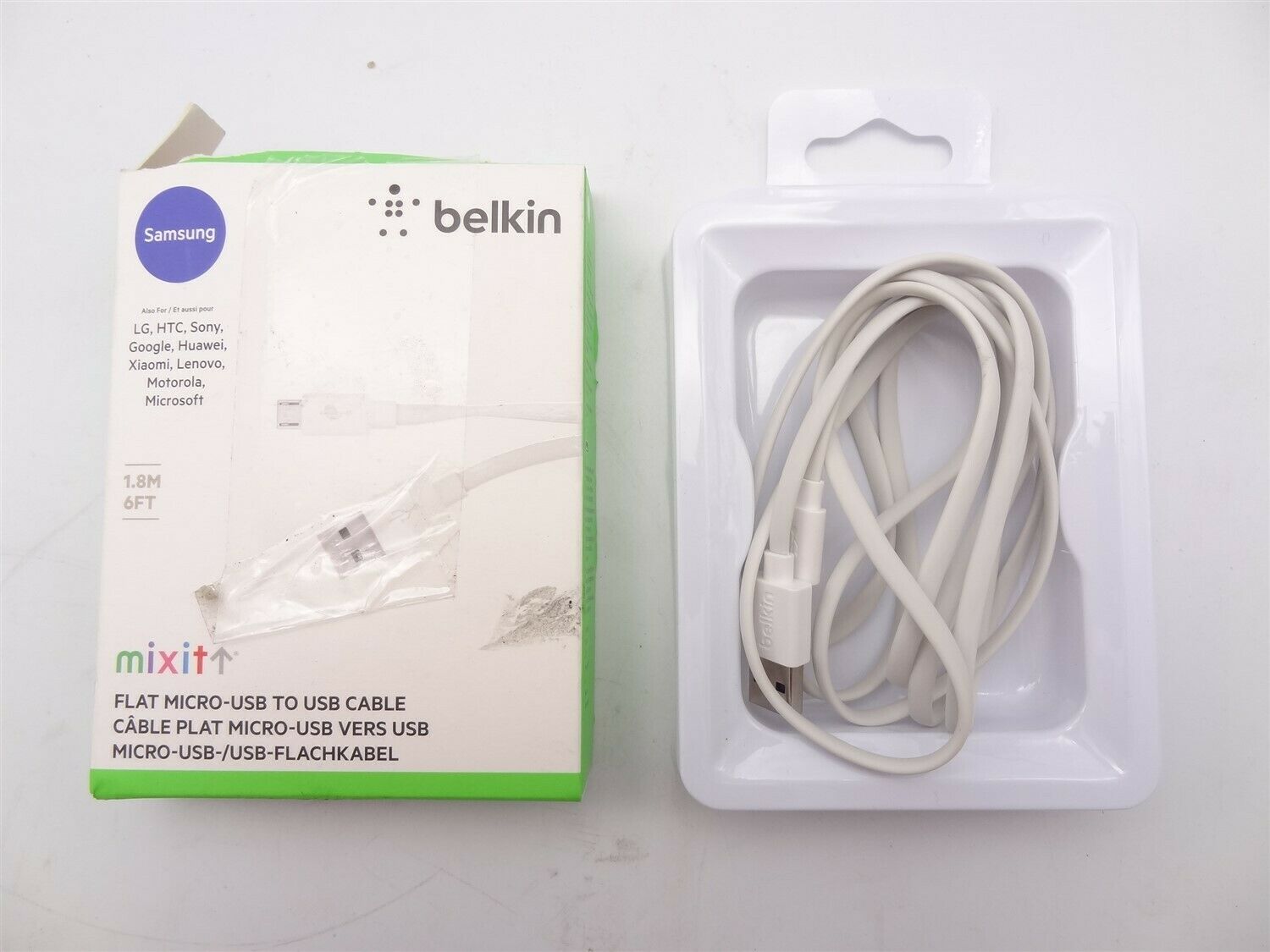 Belkin Flat 6ft Micro-USB Cable, White image 0