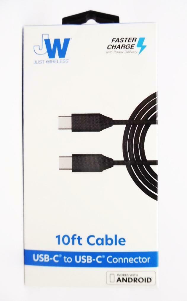 Just Wireless Faster Charge USB-C to USB-C Connector 10ft Cable - Black image 0