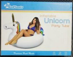 Rainbow Unicorn Inflatable Tube Pool Float Swim Party Ring - GoFloats NIB image 0