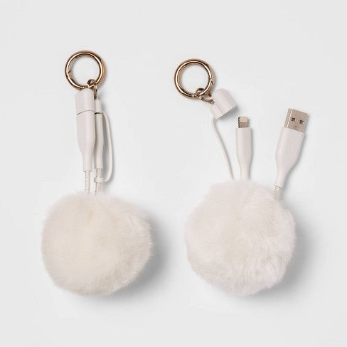 Heyday Lightning to USB-A Pom Pom Keychain Cable - Ivory - 4in image 0