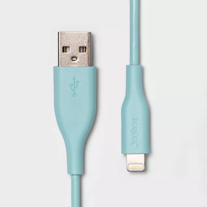 Heyday 3' Lighting USB-A Round PVC Cable - Light Teal image 0