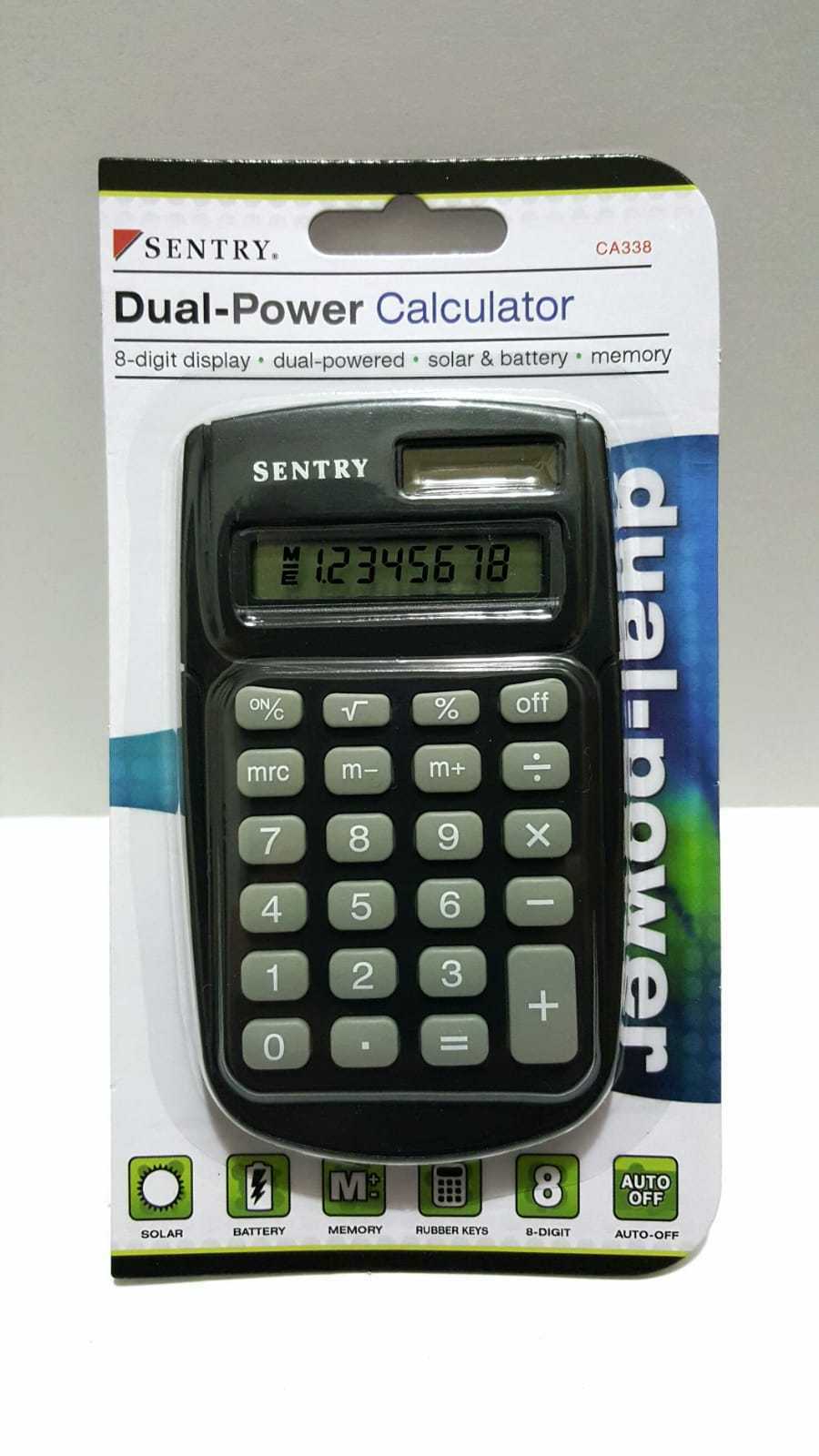 SENTRY DUAL-POWER CALCULATOR 8-DIGIT DISPLAY, SOLAR OR BATTERY, AUTO-OFF MEMORY image 0