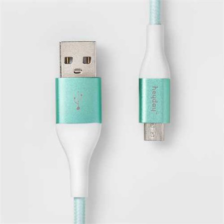 Heyday Micro USB to USB-A Braided Cable 6ft - Teal/White image 0