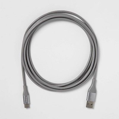 heyday 10' USB-C to USB-A Round Cable - Cool Gray/Silver image 0