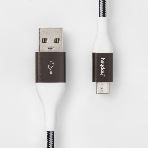 Heyday Micro USB to USB-A Braided Cable 6ft - Black/White/Gunmetal image 0