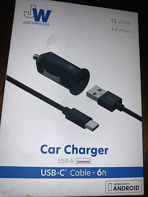 Just Wireless 2.4A/12W 1-Port USB-A Car Charger with 6ft TPU USB-C to USB-A Cable - Black image 0