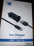 Just Wireless 2.4A/12W 1-Port USB-A Car Charger with 6ft TPU USB-C to USB-A Cable - Black image 0
