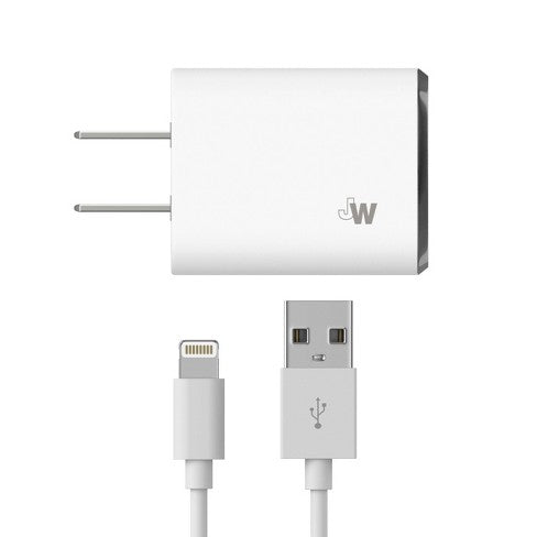 Just Wireless 2.4A/12W 1-Port USB-A Home Charger with 10ft TPU Lightning to USB-A Cable - White image 0