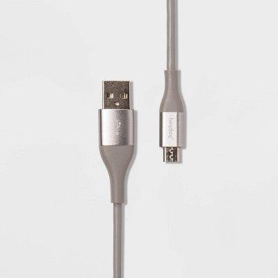 Heyday 4' Micro-USB to USB-A Round Cable - Cool Gray/Silver image 0