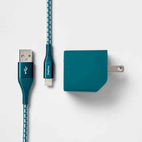 heyday 2-Port Wall Charger USB-A & USB-C (with 6' Cable) - Dark Teal/White image 0