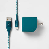 heyday 2-Port Wall Charger USB-A & USB-C (with 6' Cable) - Dark Teal/White image 0