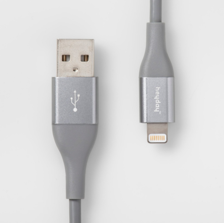 heyday Lightning to USB-A TPU Cable 10ft Gray/Silver image 0