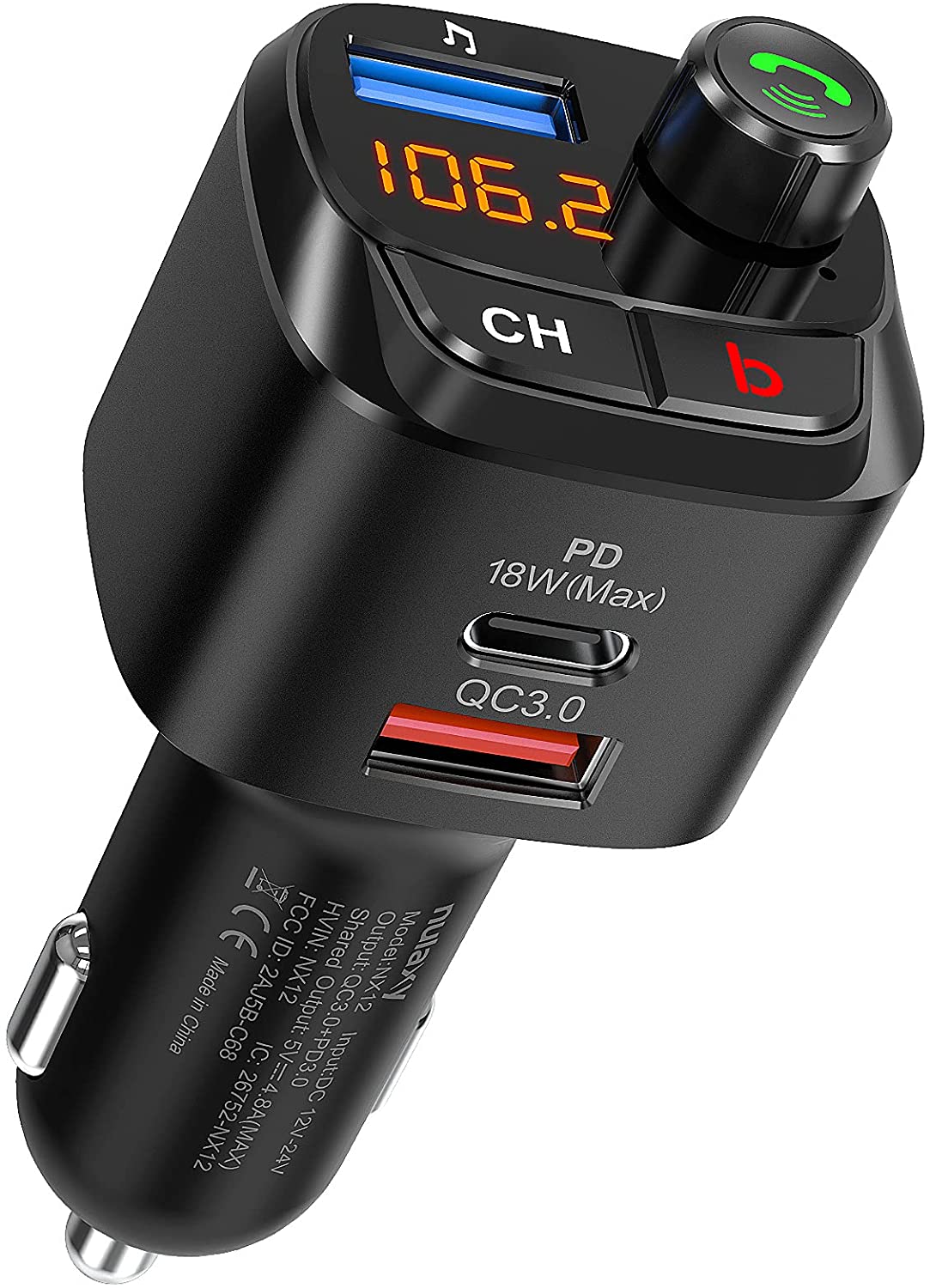 Nulaxy Bluetooth 5.0 FM Transmitter for Car, QC3.0 & USB-C PD 18W Wireless Bluetooth Radio Adapter Music Player/Car Kit with Bass Booster, image 0
