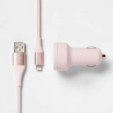 heyday 2-Port 3.1 A Car Charger (with 6' Braided Lightning to USB-A Cable) - Pink/Rose Gold image 0