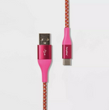 Heyday€š 6' USB-C to USB-A Braided Cable - Metallic Pink/Coral image 0