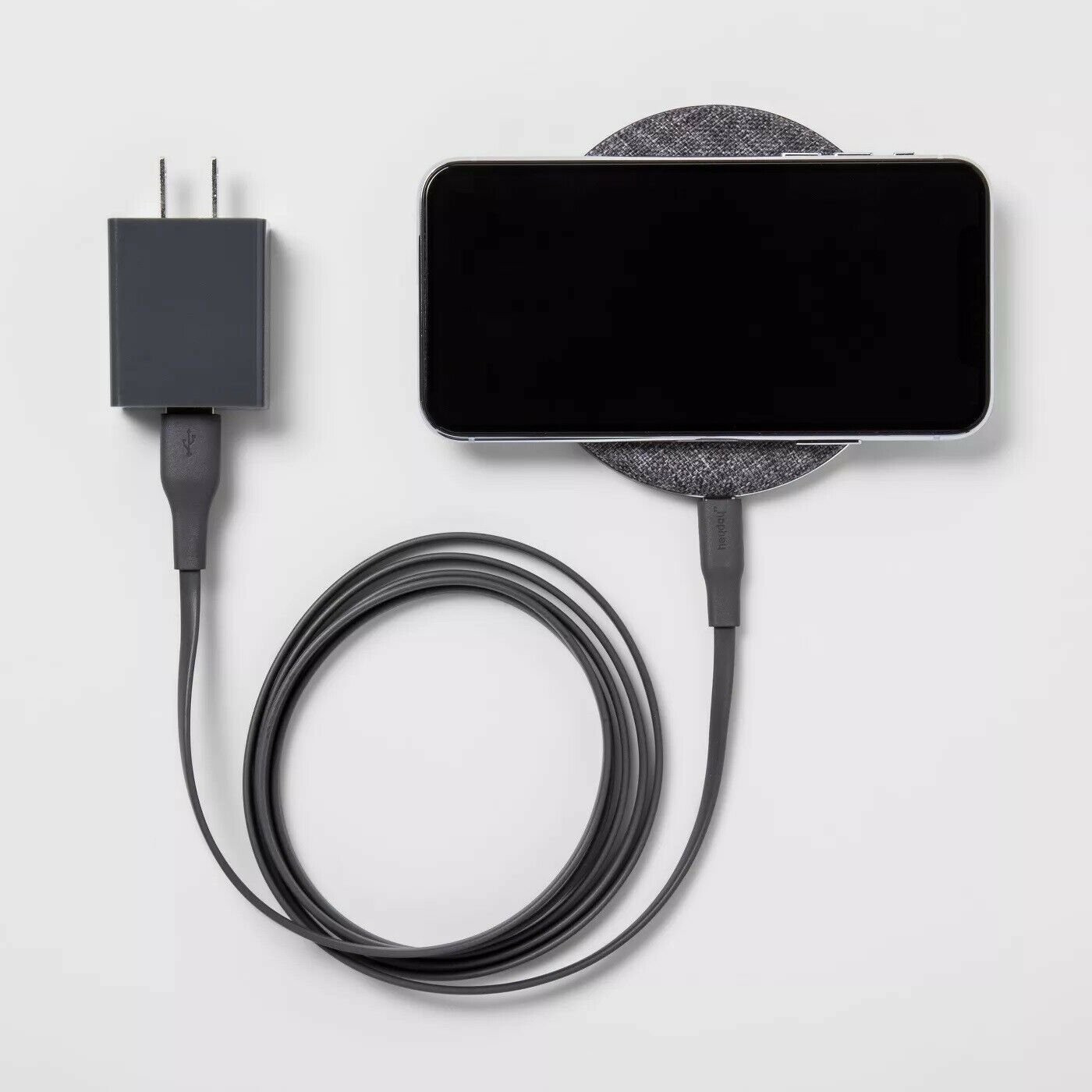 Heyday Wireless Charging Pad Puck Qi Enabled Gunmetal Gray Fabric Cover A012 image 0