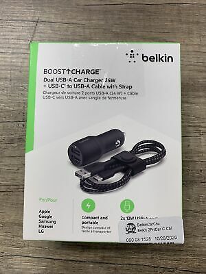 Belkin 2-port USB-A Car Charger 3.3ft  with TPU USB-A to USB-C - Black image 0