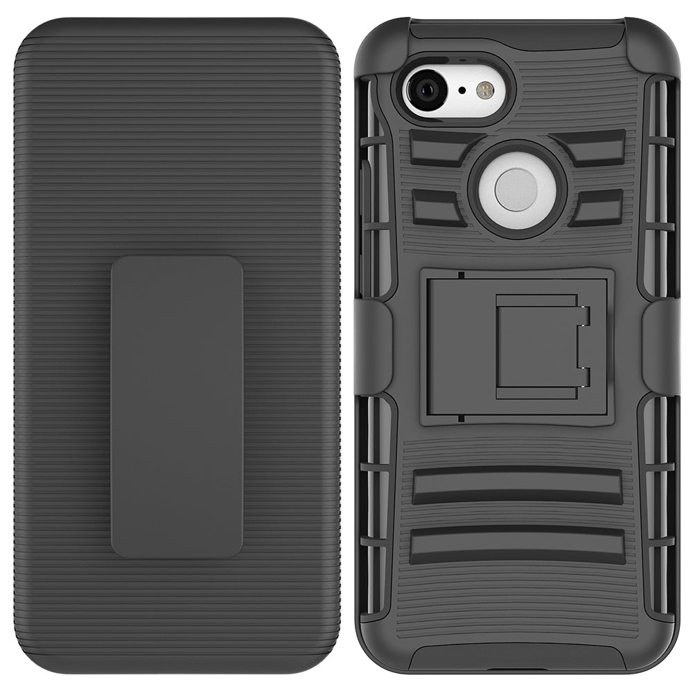 Google Pixel 3A XL Heavy Duty Hard Rubber Cover Case with Kickstand - BLACK image 0
