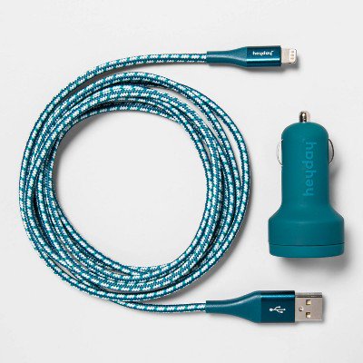 Heyday 2-Port 3.1A Car Charger (with 6' Braided Lightning to USB-A Cable) - Ocean Teal image 0