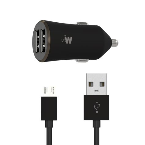 Just Wireless 2-Port USB 2.0A Car Charger (with 6' Micro USB Cable) - Black