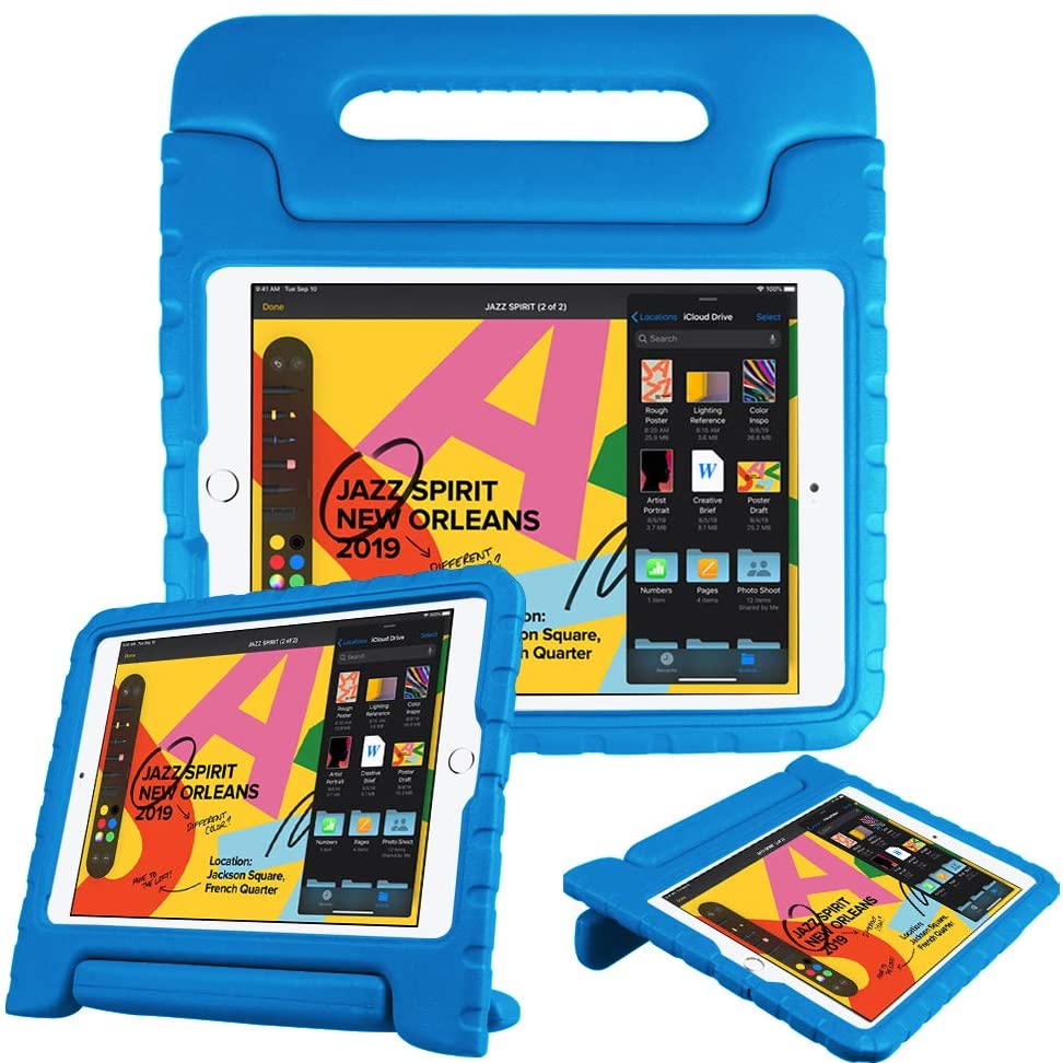 iPad 7 2019/iPad 8 2020 Handle Stand Shockproof Kids Case - BLUE