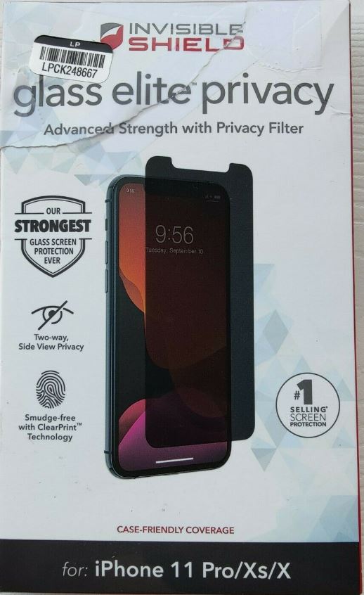 ZAGG Apple iPhone 11 Pro InvisibleShield Glass Elite Privacy Screen Protector Tempered Glass