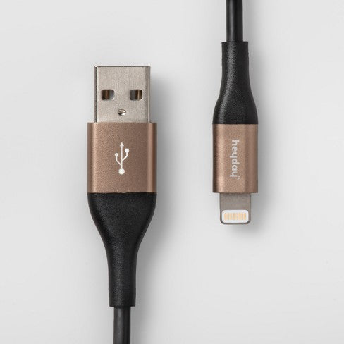 heyday™ 4' Lightning to USB-A Round Cable - Black/Gold