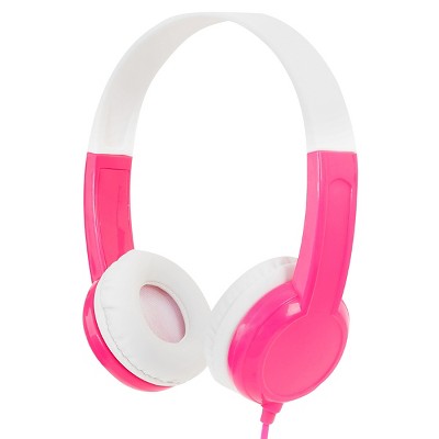 BuddyPhones Connect Kids Wired Headphones with SafeAudio and Customizable Stickers - Pink