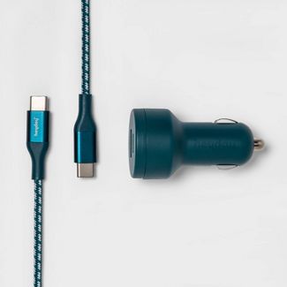 heyday USB Car Charger with 6' USB-C to USB-C Braided Cable-matte ocean teal