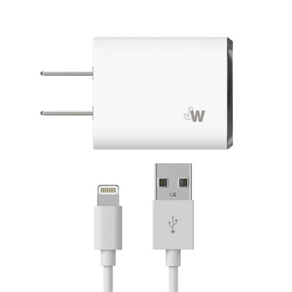 Just Wireless 2.4A/12W 1-Port USB-A Home Charger with 10ft TPU Lightning to USB-A Cable - White 