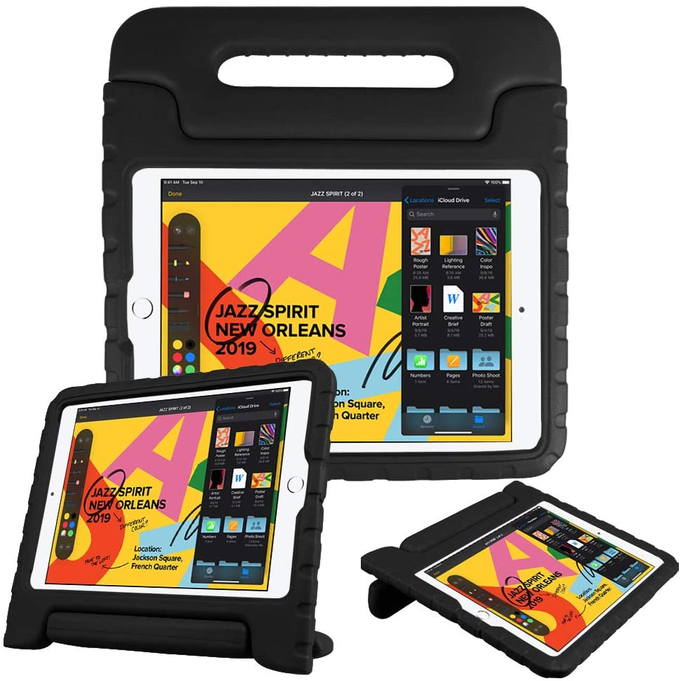 iPad 7 2019/iPad 8 2020 Handle Stand Shockproof Kids Case - BLACK