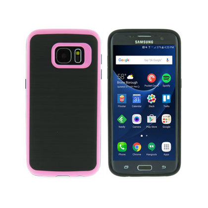 Galaxy S7 Edge Brushed hybrid Armor Protective Case Cover - Pink
