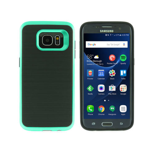 Galaxy S7 Edge Brushed hybrid Armor Protective Case Cover - Teal