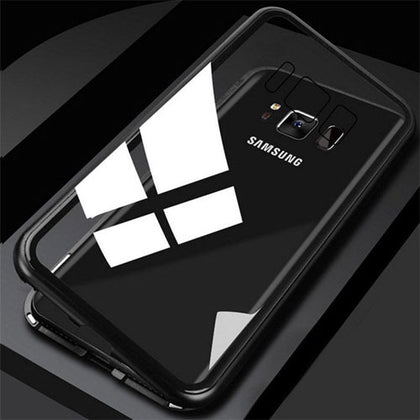 Galaxy S8 Plus Ultra Slim Magnet Protective Case with Metal Frame Tempered Glass Back - BLACK BORDER