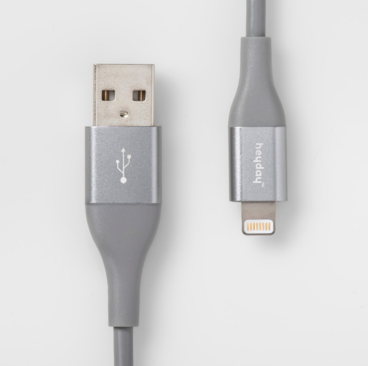 heyday Lightning to USB-A TPU Cable 10ft Gray/Silver