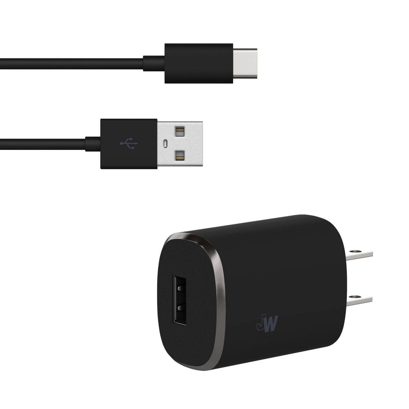 Just Wireless 2.4A Single USB Wall Charger (with USB-C Cable) - Black